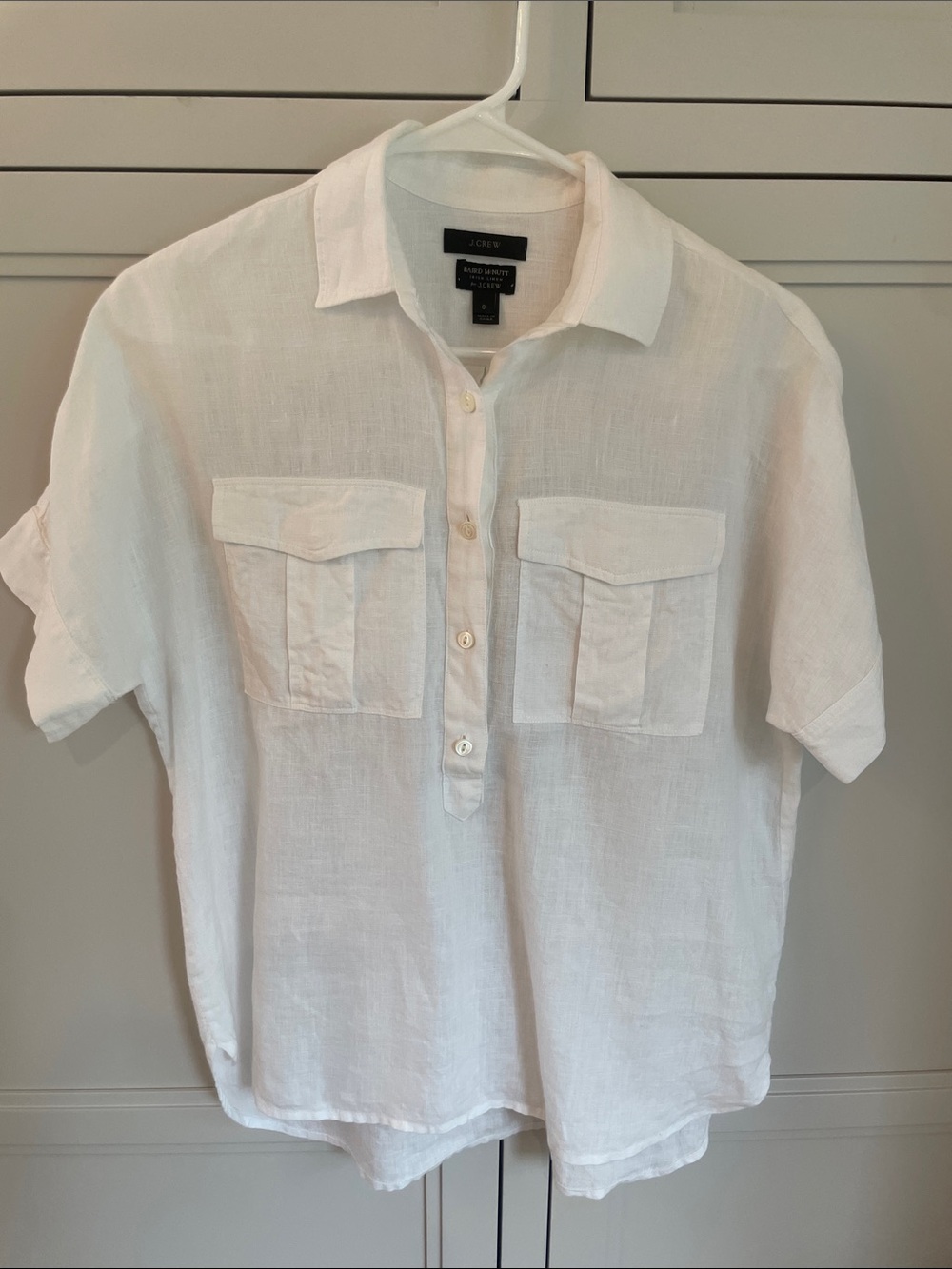 J. Crew White Linen Half-Placket Pocket Shirt